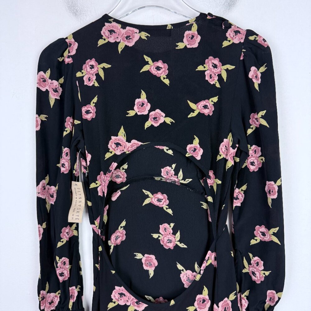NWT Flynn Skye Elena Mini Dress Night Heavens Floral Long Sleeve Black Size XS - Picture 10 of 15